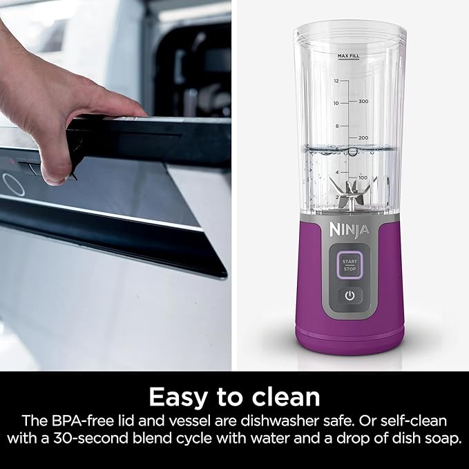 Ninja Blast 16 oz. Personal Portable Blender with Leak Proof Lid and Easy Sip Spout Perfect for Smoothies Cordless USB-C Rechargeable Dishwasher Safe Parts (Renewed) (Passion Fruit Purple)