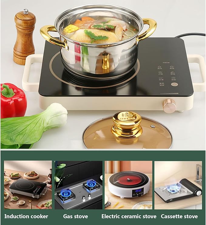 12pcs Pots and Pans Set Non Stick Stainless Steel Kitchen Cookware Sets Induction with Visual Lid Cooking Set Includes Soup Pot Frying Pan Milk Pot for Oven &amp Dishwasher SafeB