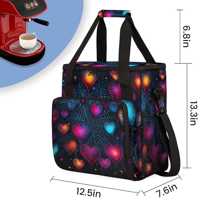 Heart Cobweb Coffee Maker Carrying Bag Portable Travel Storage Tote Bag Compatible with K-Mini or K-Mini Plus Single Serve Coffee Brewer Carrying Case with Multiple Pockets &amp Shoulder Strap