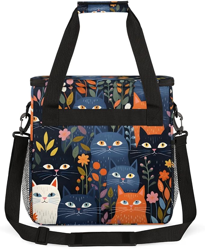 Abstract Cats Coffee Maker Travel Bag for Keurig K-Mini/K-Mini Plus Insulated Waterproof Tote with Pockets for K-Cup Portable Single-Serve Brewer Case