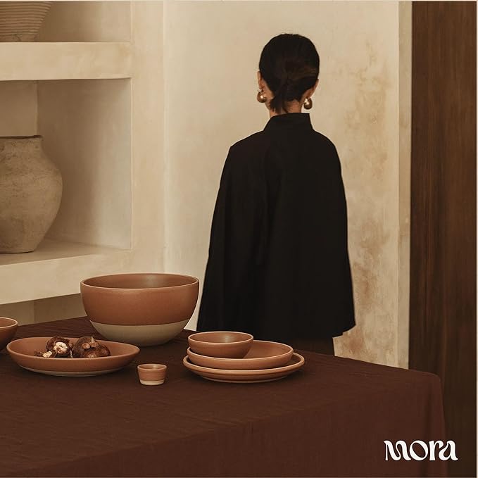 MORA Small Bowls Set of 4 16oz Ceramic Pottery Dessert Bowls - Microwave Oven and Dishwasher Safe - Terracotta