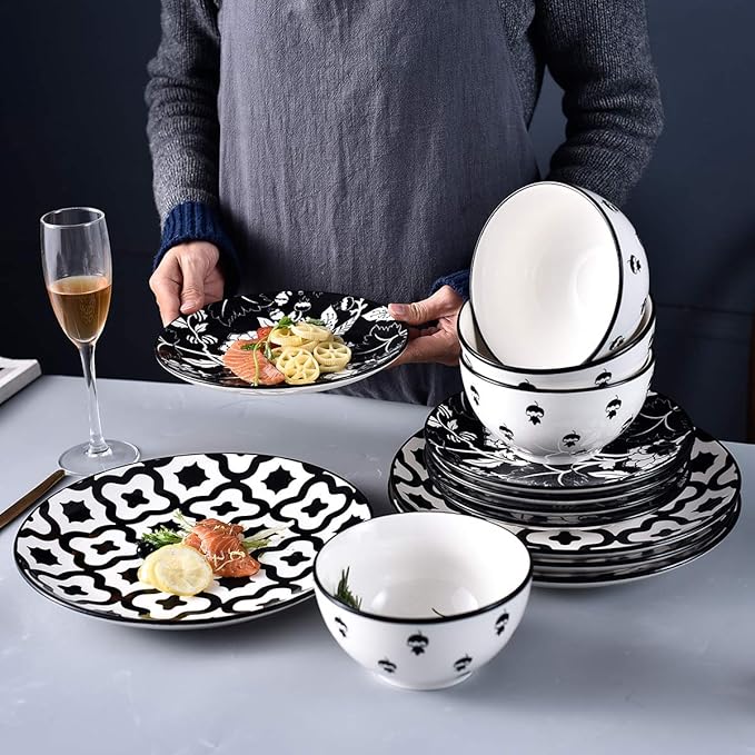 Wisenvoy Dinnerware Set - Ceramic Plates and Bowls for 4 - Stoneware Dish Set