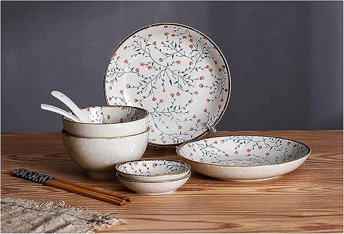 Elegant Dinnerware Set Dinner Plates Bowls Set 8-Pieces Retro Ceramic Dinnerware Set Service For 2 Dinner Rice Bowls Salad Plates Set Dishes Table Service Of Snack Sal
