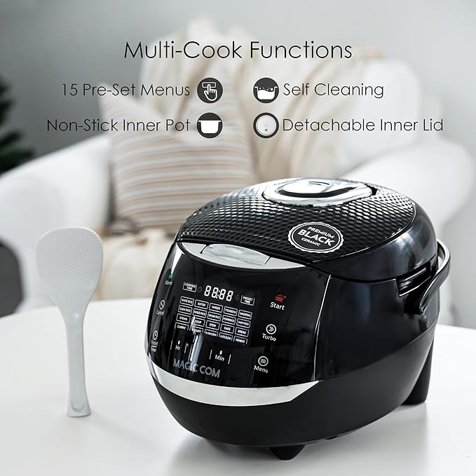 MAGiC COM multi-Functional Digital Rice Cooker 10 Cup Uncooked (20 Cup Cooked) 15-in-1 Programmable Electric Rice &amp Grain Cooker with Auto Clean Non-Stick Pot Steamer Basket 24H Delay Timer a