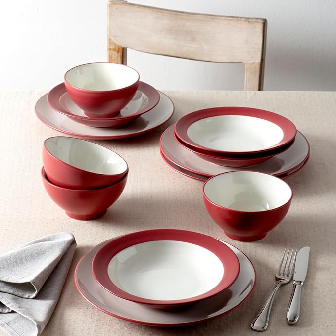 Noritake Colorwave Raspberry 12-Piece Coupe Dinnerware Set Service for 4