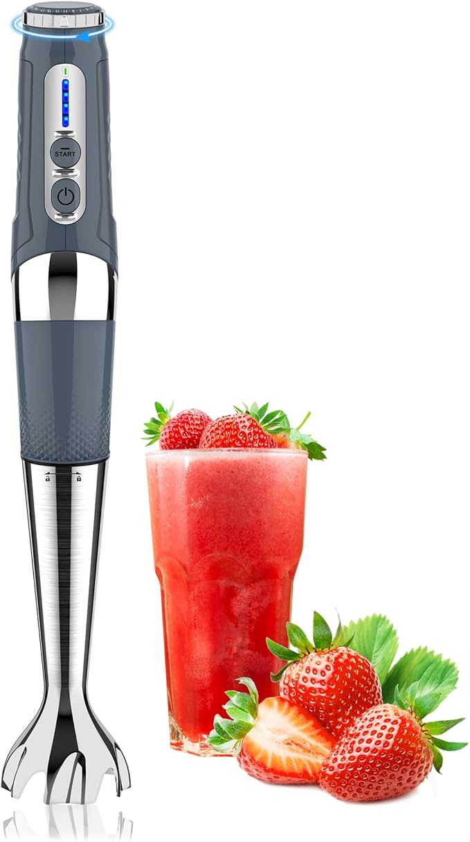 Toogel Cordless Immersion Blender Electric Hand Blender with 21-Speed &amp 3-Angle Adjust USB Rechargeable BPA-Free &amp Dishwasher Safe for Baby Food Smoothies Soup (Grey)