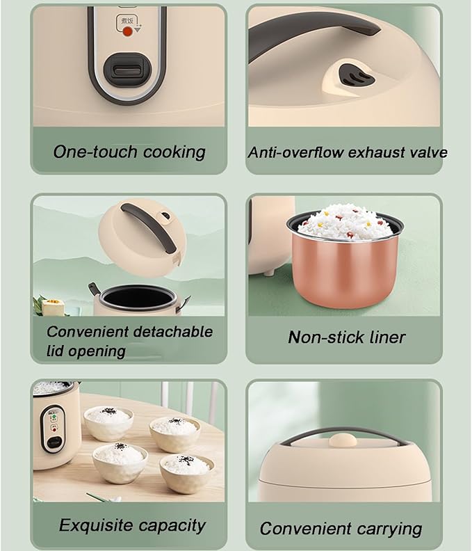 Mini Rice Cooker - Student Dormitory Rice Cooker Multifunctional Rice Cooker For One Person Electric Rice Cooker With Spherical Inner Pot Includes Steamer Insert Spoon And Measuring Cup(2L)