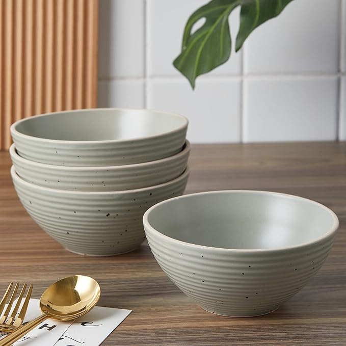 Stone Lain Lauren Stoneware Rustic Plates and Bowls Set Dinnerware Service for 8 Speckled Green Dishwasher &amp Microwave Safe 32-Piece