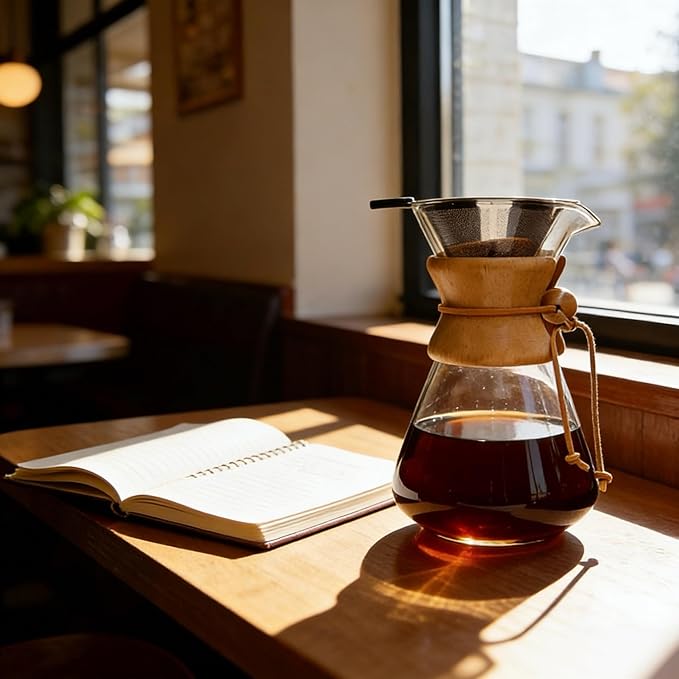 Pour Over Coffee Dripper 10 Cup Glass Coffee Maker Carafe With Stainless Filter for Home Cafes Camping Office Barista Kit (10 Cup/34 oz Curved)