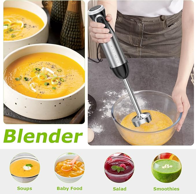 20-Speed Immersion Hand Blender with Whisk for Smoothies Puree Baby Food and Milk Frother Handheld for Coffee-Bundle