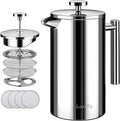 French Press Coffee Maker 1.5L Double Insulated 304 Stainless Steel Tea Maker 4 Level Filtration System No Coffee Grounds Rust-Free Dishwasher Safe 50oz Coffee Press for Family Party