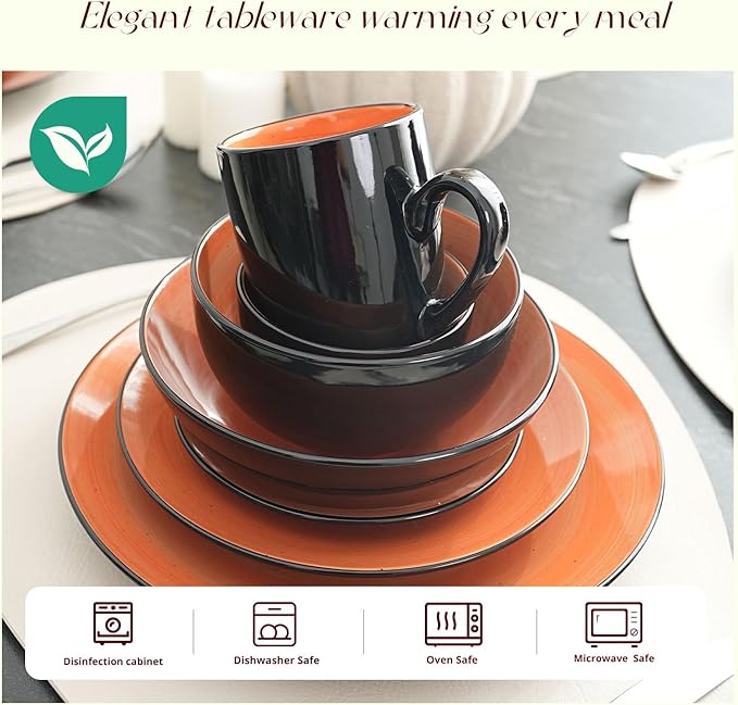 Stoneware Sonoma Dinnerware Set Black + Speckled Spin Wash (56pc Set Orange)