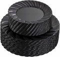U-QE 100PCS Black Plastic Plates Heavy Duty Black Disposable Plates Including 50PCS 9inch Dinner Plates &amp 50PCS 6.5inch Dessert Plates -Hard Plastic Plates for Party Wedding Bridal Shower