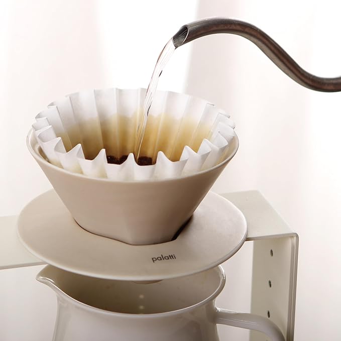 Palatti Dune Porcelain Pour Over Coffee Dripper Ceramic Pour Over Coffee Maker Adapt to 185 or 155 Flat Bottom Basket Filters Medium Flow Rate Interchangeable Wall and Base 1-4 cups