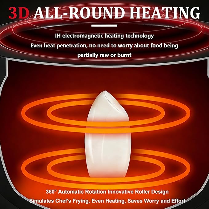 Automatic Cooking Machine Lazy Stir-Fry Pan Cooking Machine with 3 Gears Speed &amp 6L Capacity 360° Rotatable Drum Type Fried Rice Machine for Stir Frying Stewing Cooking 220V