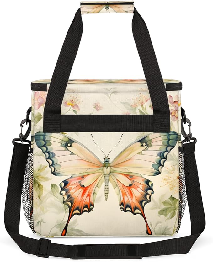 Retro Butterfly Coffee Maker Carrying Bag Cute Butterfly Travel Storage Bag Compatible with K-Mini or K-Mini Plus Single Serve Coffee Brewer Carrying Case with Multiple Pockets &amp Shoulder Strap