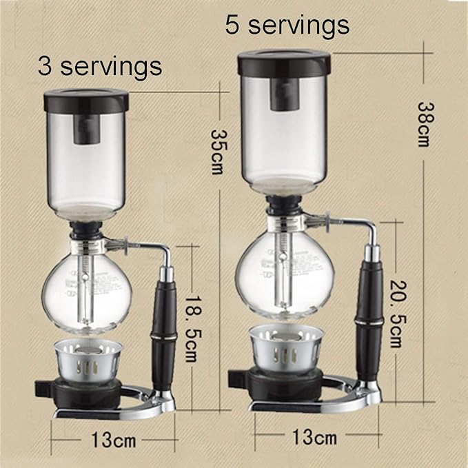 Siphon Glass PotPot Syphon Coffee MakerCoffee Machine Filter 3-5 CupSyphon Maker Vacuum Coffee Maker for Brewing Coffee and Tea with Extended Handle