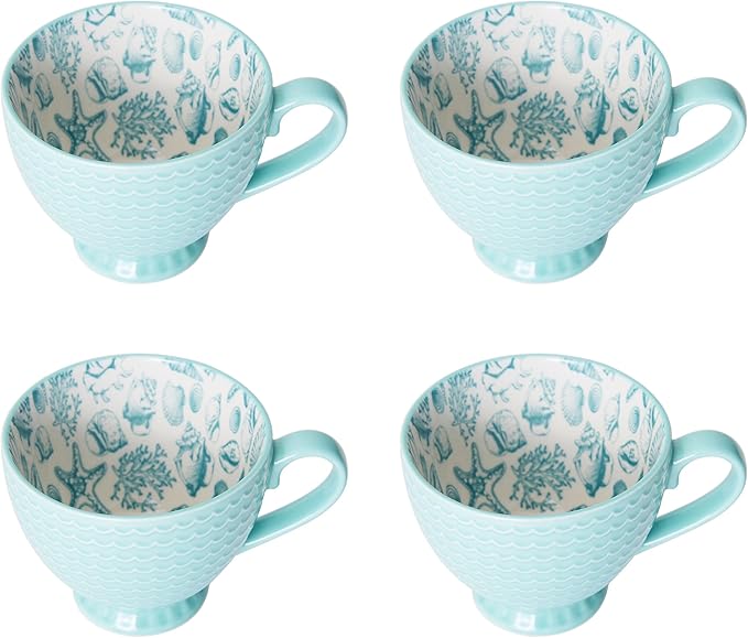 Pfaltzgraff Venice 16-Piece Stoneware Dinnerware Set Service for 4 Aqua and White Color Combination Durable and Chip Resistant Microwave Safe