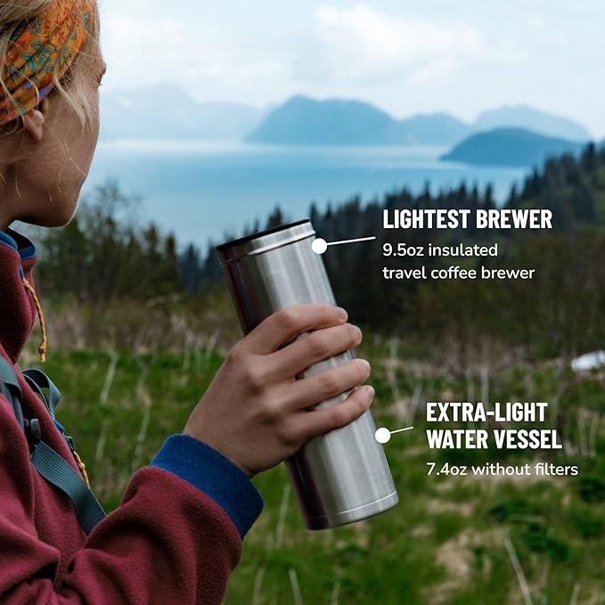 ESPRO P0 Ultralight French Press Coffee Maker for Travel Vacuum Insulated Stainless Steel 16 Ounces Brushed Stainless Steel
