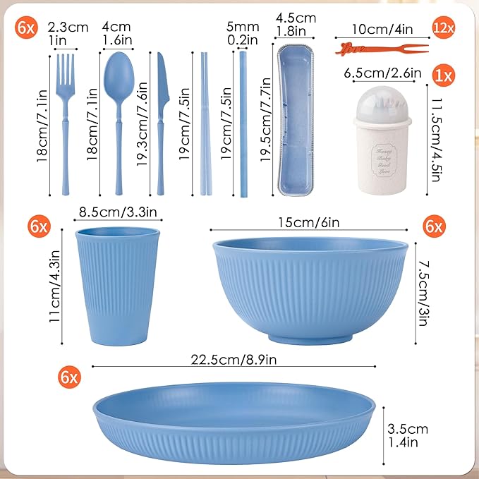 66pcs Unbreakable Tableware Sets for 6 People Plastic Plates and Bowls SetLightweight Plastic Reusable Plates Bowls CupsCutlery Set Straw ForksChildren Dinnerware Set