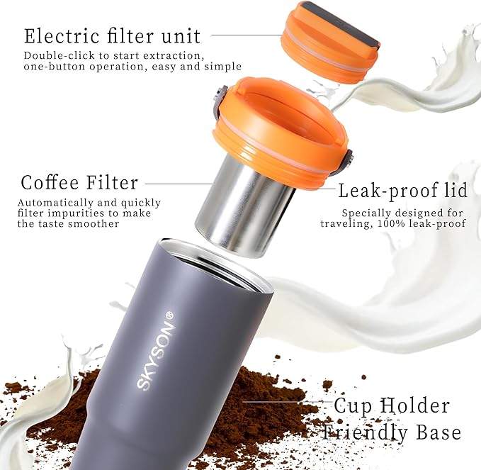 Portable Coffee Maker Mug for TravelMini Espresso Coffee Machine20 oz Thermos Cup with Lid Fast Extraction Electric Filter BrewerInsulated Stainless Steel Tumbler(Green)