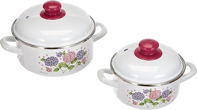 GSW Hydrangea 5-Piece Saucepan Set Steel Enamel Plastic White