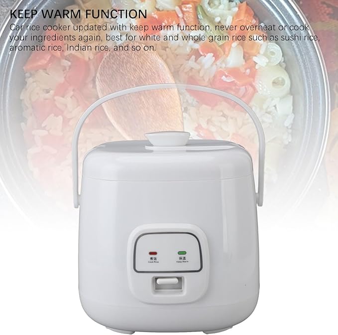 Small Rice Cooker 2L Car Rice Cooker Multifunctional Cooking Prevents Stick Travel Rice Cooker with Steam Tray for Car Travel Camping