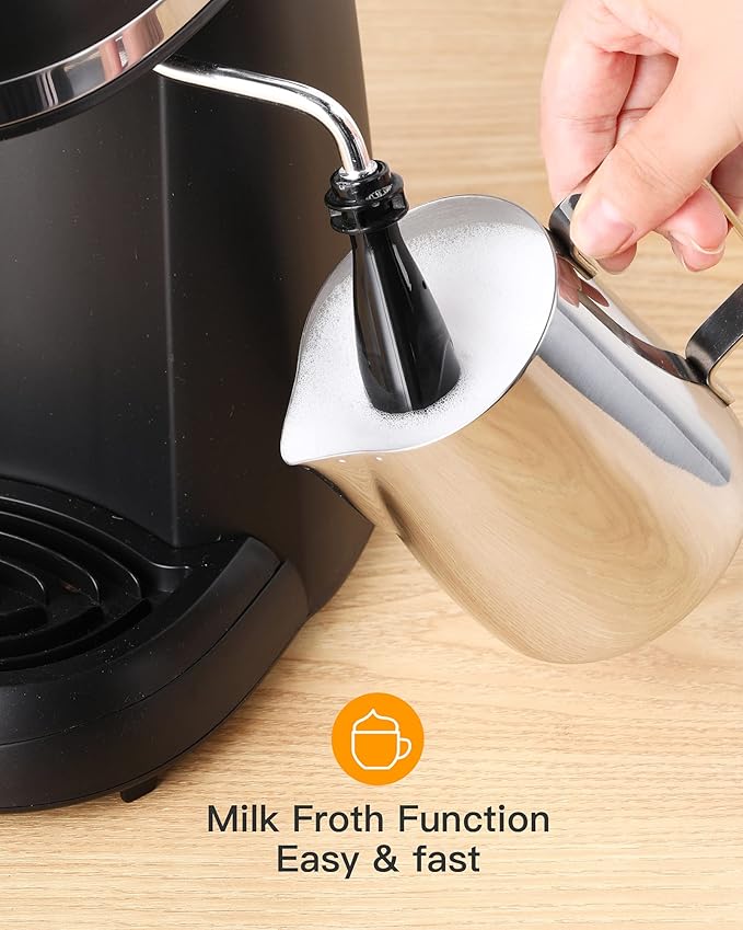 Steam Espresso Machine with Milk Frother 1-4 Cup Mini Expresso Coffee Maker for Home Latte Cappuccino Machine Includes Carafe Black