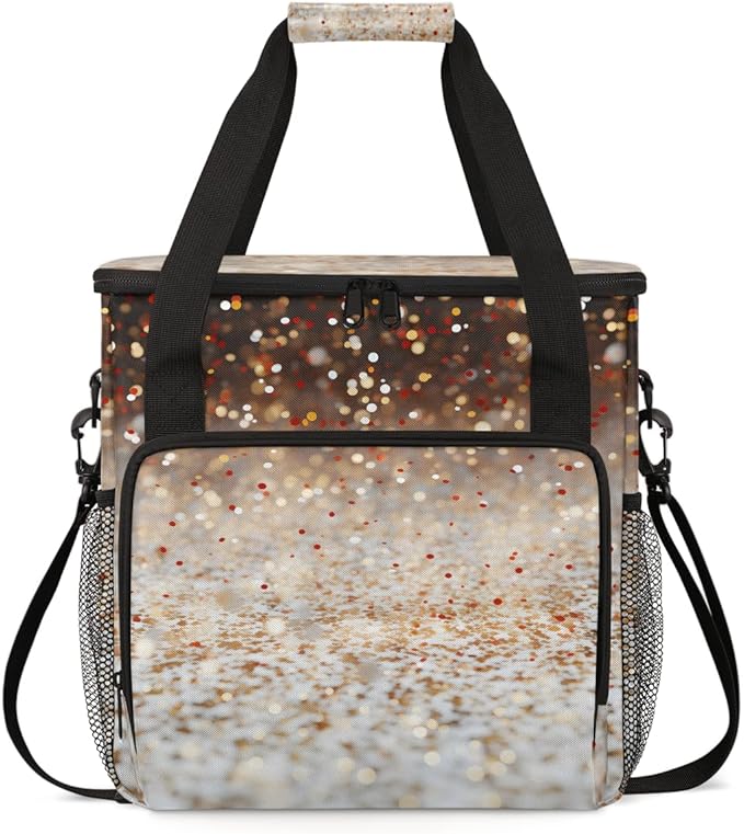 Glitter Coffee Maker Carrying Bag Gold Sequin Portable Travel Storage Tote Bag Compatible with K-Mini or K-Mini Plus Single Serve Coffee Brewer Carrying Case with Multiple Pockets &amp Shoulder Str