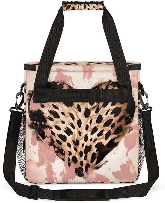 Leopard Heart Coffee Maker Carrying Bag Portable Travel Storage Tote Bag Compatible with K-Mini or K-Mini Plus Single Serve Coffee Brewer Carrying Case with Multiple Pockets &amp Shoulder Strap