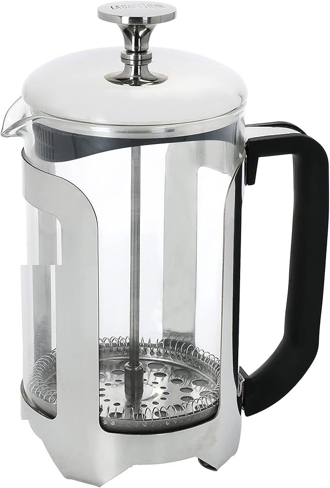 La Cafetière Roma 8 Cup Cafetière Stainless Steel French Press Coffee Maker 850ml Heat Resistant Cafetière with Fine-Mesh Filter Ideal for Loose Tea and Ground Coffee Dishwasher Safe