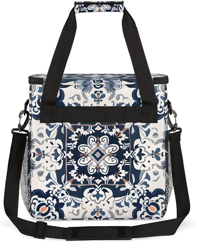Botanic Flower Coffee Maker Carrying Bag Aztec Floral Travel Storage Bag Compatible with K-Mini or K-Mini Plus Single Serve Coffee Brewer Carrying Case with Multiple Pockets &amp Shoulder Strap