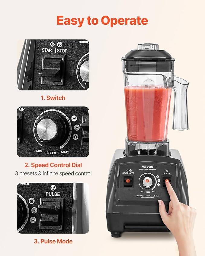 VEVOR Blender for Smoothies 61 oz 1400W Professional Blender with Powerful Motor Multi-Functional Food Processing for Smoothie/Milkshake/Juice Fits for Kitchen