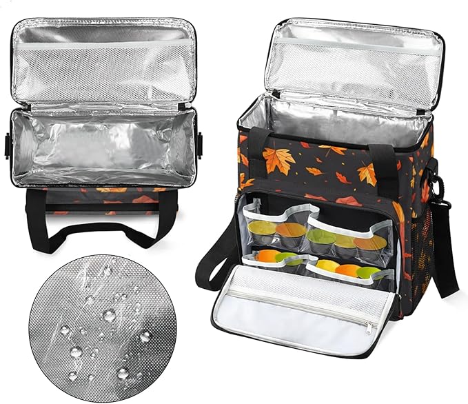 Maple Leaf Theme Coffee Maker Travel Bag for Keurig K-Mini/K-Mini Plus Insulated Waterproof Tote with Pockets for K-Cup Portable Single-Serve Brewer Case