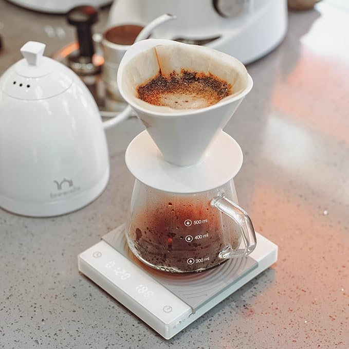 Pour Over Coffee Maker Set White Ceramic Coffee Dripper with 650ml Coffee Glass Server V60 Paper filter for Cafe Home Restaurant 6291-12102-03A
