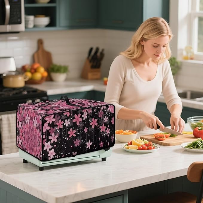Doojoayie Cherry Blossom Toaster Cover 4 Slice Toaster Oven Covers Small Appliance Protector Universal Fit Kitchen Appliance Covers for Bread Machine Air Fryer
