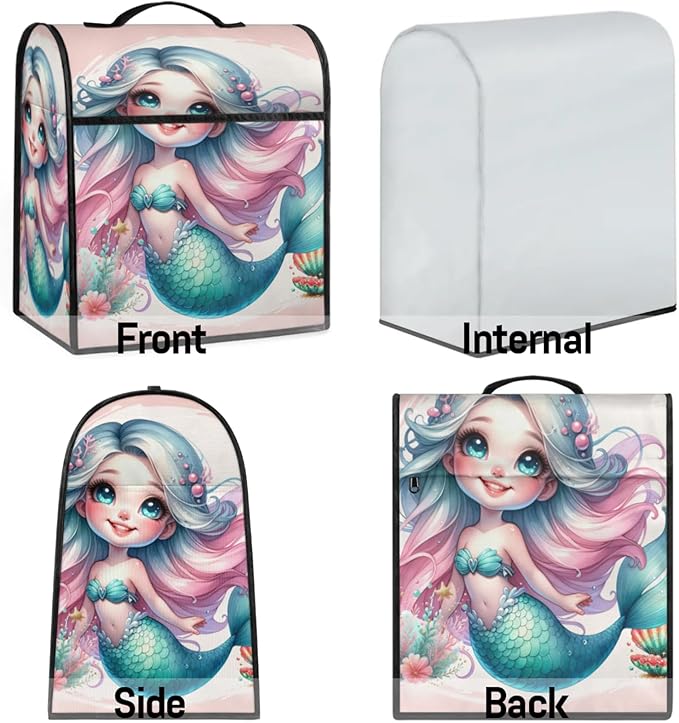 cfpolar Kitchen Aid Mixer Cover Compatible with 6-8 Quarts Mermaid Shell Ocean Stand Mixer Cover Kitchen Aid Mixers Accessories Appliance Organizer Bag Dust Covers with Zipper Pocket
