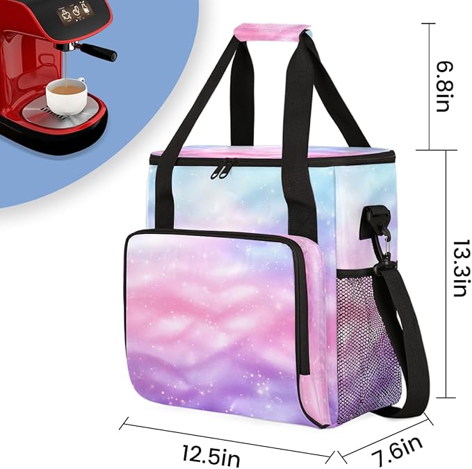 Purple Glitter Coffee Maker Carrying Bag Pink Blue Travel Storage Bag Compatible with K-Mini or K-Mini Plus Single Serve Coffee Brewer Carrying Case with Multiple Pockets &amp Shoulder Strap