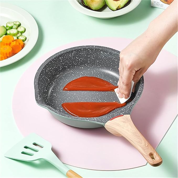cookware set Non Stick Frying Pan With Wooden Handle Cooking Pot Set Breakfast Crepe Maker Cookware Saucepanpink 16cm Milk(Steamer)