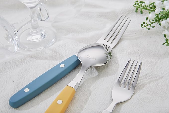 ANNOVA Silverware Set Retro/Rivet Colorful Stainless Steel Tableware Kitchen Flatware Set Utensils Includes Dinner Knives Forks Spoons Salad Forks &amp Dessert Spoons (Morandi Mix 20 Pieces)
