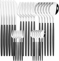 pureza 30Pcs Stainless Steel Black Gold Dinnerware Set - Cutlery Set For Kitchen &amp Dining Table(Black Silver)