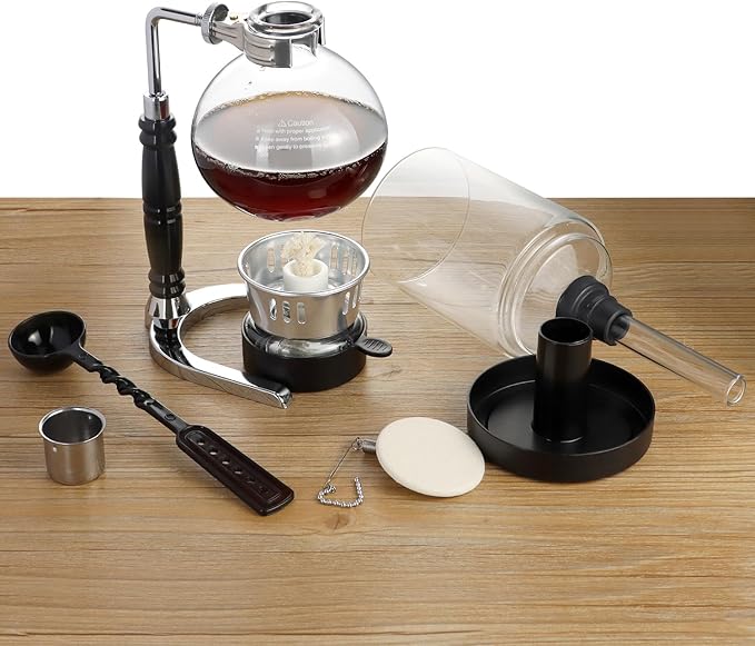QWORK 5-Cup (600ml) Siphon Coffee Maker - Borosilicate Glass Syphon Brewer with Adjustable Buffer Clamp High-Temperature Resilience Tabletop Glass Siphon Pot for Coffee Aficionados