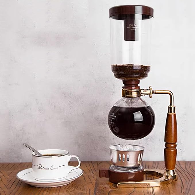 Siphon Syphon Coffee Maker with Heat-Resistant Glass Brewer with Aluminum Alloy Pine Handle Coffee Pots