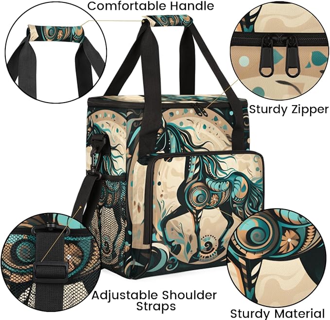 Abstract Horse Coffee Maker Carrying Bag Aztec Horse Travel Storage Bag Compatible with K-Mini or K-Mini Plus Single Serve Coffee Brewer Carrying Case with Multiple Pockets &amp Shoulder Strap