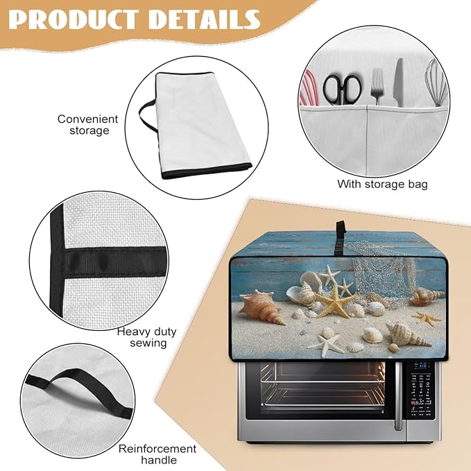 Toaster Oven Dust Cover Starfish Shell Wood Print Bread Maker Cover Machine Washable Kitchen Small Appliance Protector with Side Pockets Kitchen Decorations M