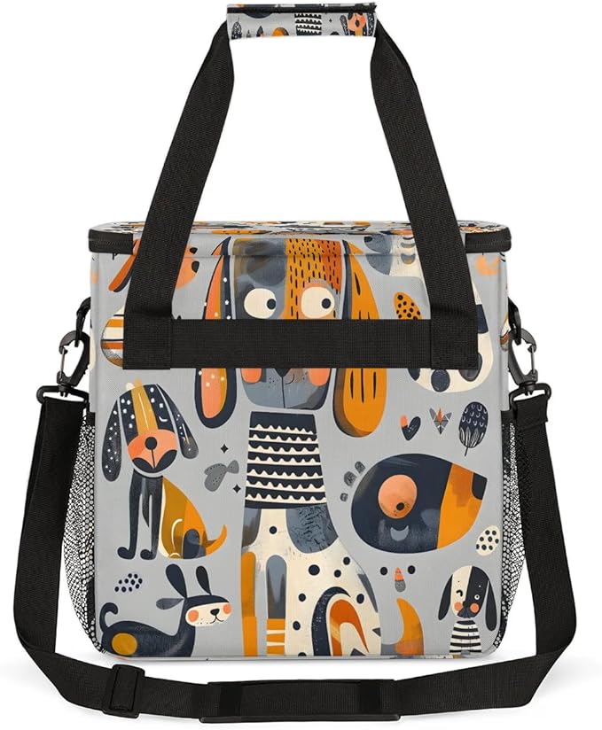 Geometric Cartoon Dog Coffee Maker Travel Bag for K-Mini or K-Mini Plus Single Serve Coffee Brewer Portable Storage Tote Case for Tarvel