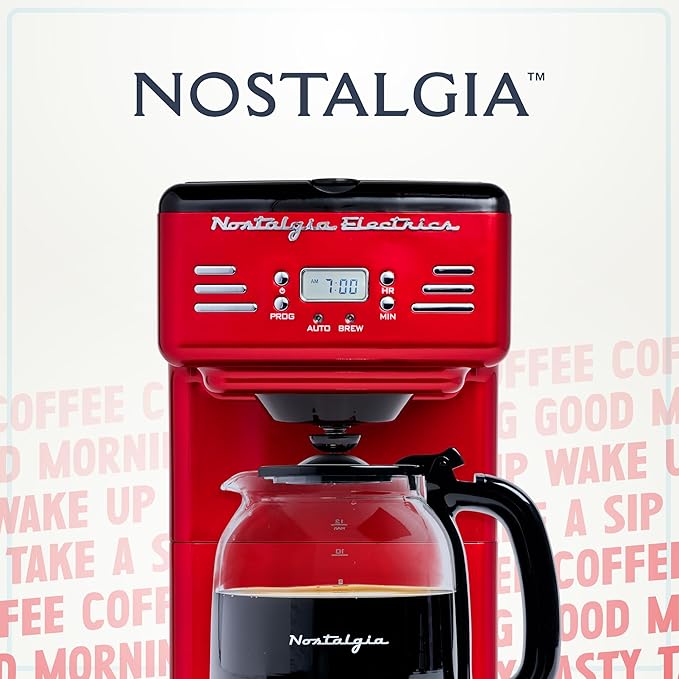 Nostalgia Retro 12-Cup Programmable Coffee Maker With LED Display Automatic Shut-Off &amp Keep Warm Pause-And-Serve Function Red