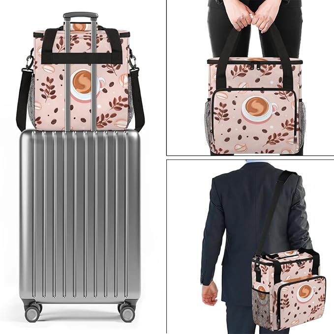 Coffee Beans Coffee Maker Travel Bag for Keurig K-Mini/K-Mini Plus Insulated Waterproof Tote with Pockets for K-Cup Portable Single-Serve Brewer Case