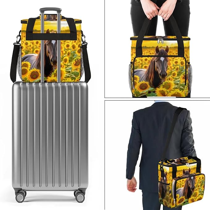 Coffee Maker Carrying Bag Horse Sunflower Floral Single Cup Coffee Maker Travel Bag Compatible with Keurig K-Mini or K-Mini Plus Portable Storage Bag with Shoulder StrapAZ-200