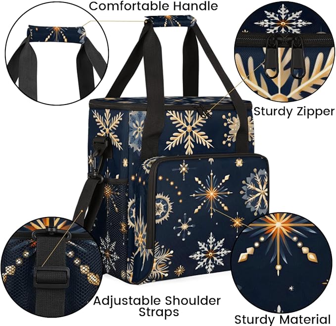 Christmas Snowflakes Coffee Maker Carrying Bag Magical Snowflakes Travel Storage Bag Compatible with K-Mini or K-Mini Plus Single Serve Coffee Brewer Carrying Case with Pockets &amp Shoulder Strap
